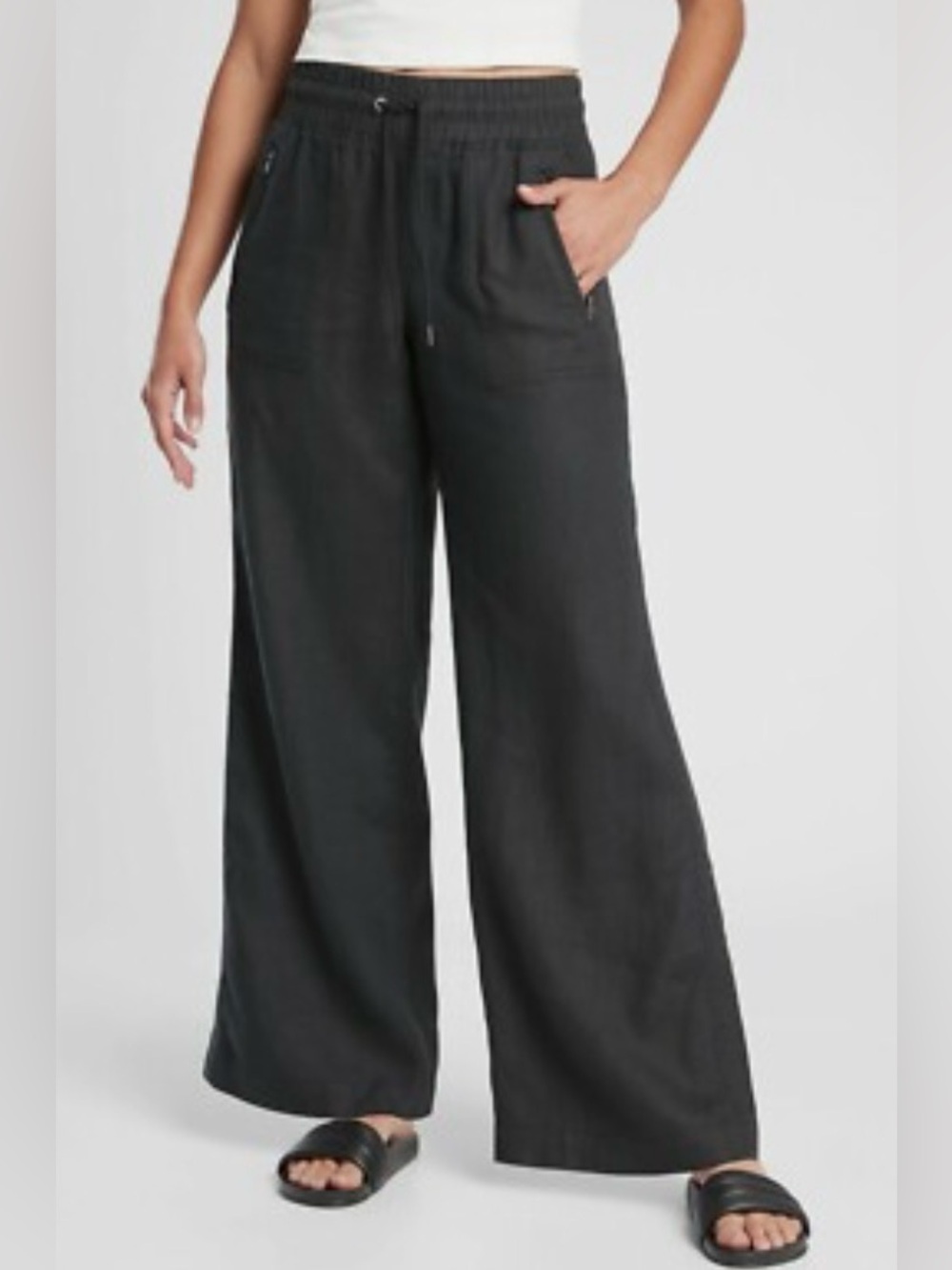 Athleta Cabo Linen Wide Leg Pant, BLACK 10 P